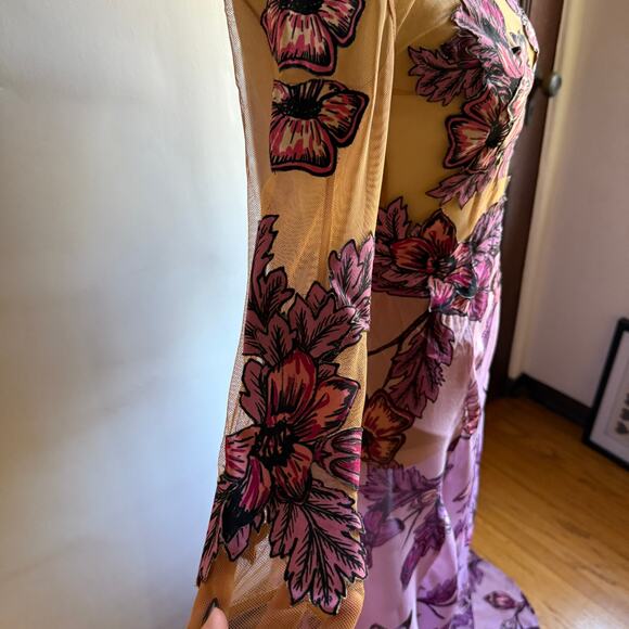 FOR LOVE AND LEMONS | Sierra Maxi Dress Silk Gown Floral Illusion Purple Small - Picture 5 of 7